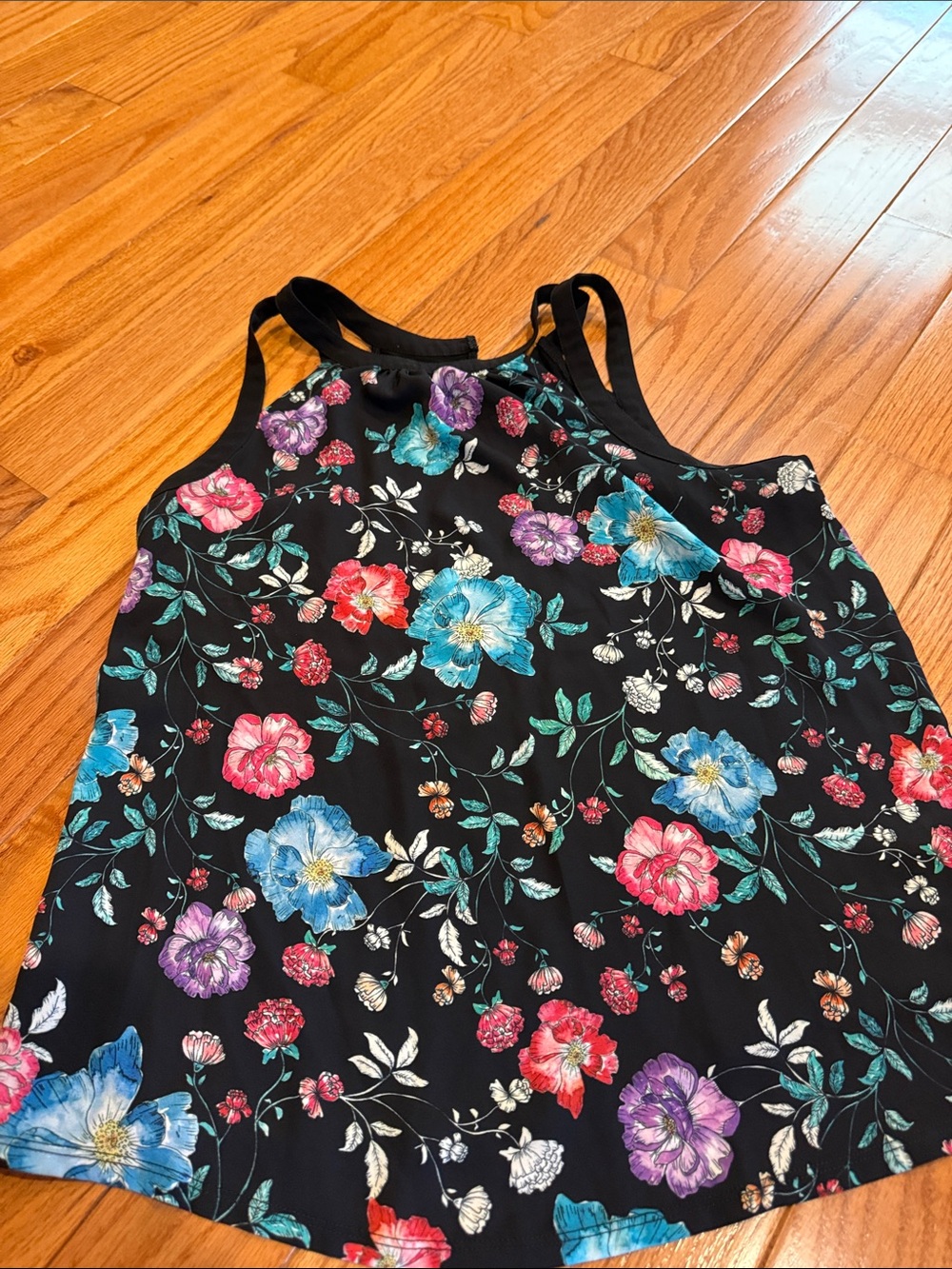 Express Black Floral tank top with Multicolor Blooms